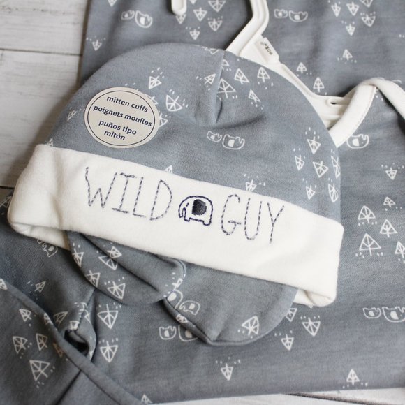 Gerber Baby Boy Sleeper Gown Hat Set Size 0-6 Months Gray Elephant - Picture 3 of 4